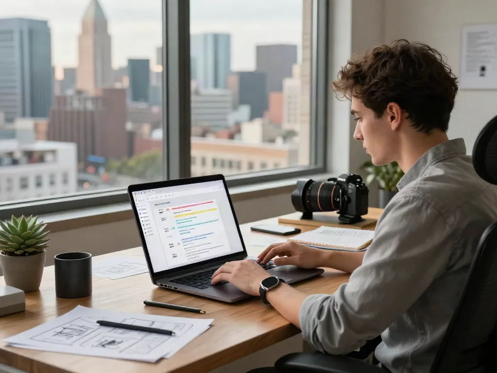 Engaged professional using unfiltered AI chat in a modern urban office.